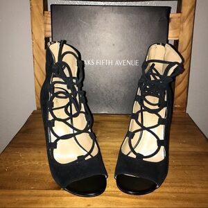 Saks Fifth Avenue Black Lace-Up Open-Toe Heels